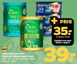 Netto John West tun eller Amanda luksusrøg 3-pak tilbud