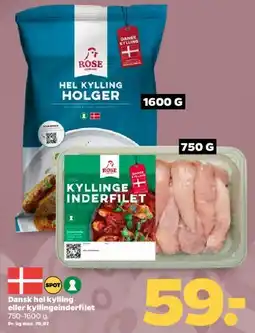 Netto Dansk hel kylling eller kyllinge inderfilet tilbud
