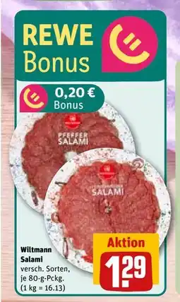 REWE DE Wiltmann Salami, EUR 1.29 tilbud