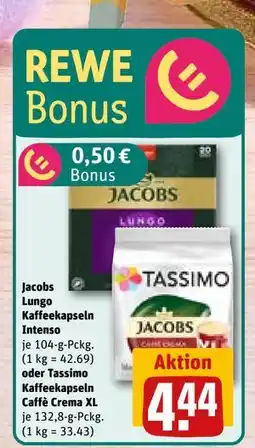 REWE DE Jacobs Lungo Kaffeekapseln Intenso oder Tassimo Kaffeekapseln Caffè Crema XL, EUR 4.44 tilbud