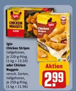REWE DE Iglo Chicken Stripes oder Chicken Nuggets, EUR 2.99 tilbud