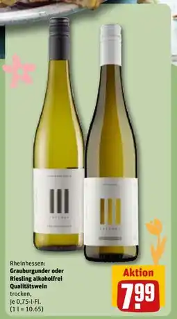REWE DE Grauburgunder oder Riesling alkoholfrei Qualitätswein, EUR 7.99 tilbud