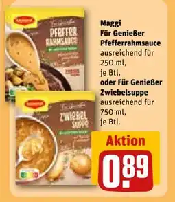 REWE DE Maggi Für Genießer Pfefferrahmsauce oder Für Genießer. Zwiebelsuppe, EUR 0.89 tilbud