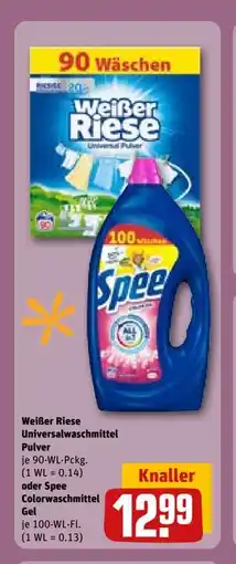 REWE DE Weißer Riese Universalwaschmittel Pulver oder Spee Colorwaschmittel Gel, EUR 12.99 tilbud