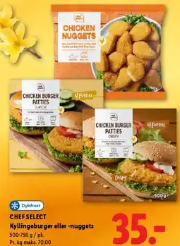 Lidl Chefselect kyllingeburger eller -nuggets tilbud