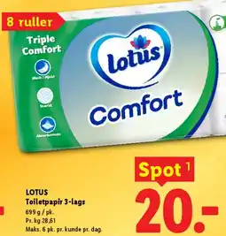 Lidl Lotus Comfort toiletpapir 3-lags tilbud