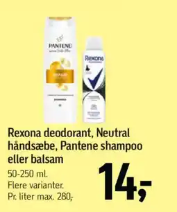 Føtex Rexona deodorant, Neutral håndsæbe, Pantene shampoo eller balsam tilbud