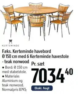 Føtex F.eks. Kerteminde havebord 0150 cm med 6 Kerteminde havestole - teak nonwood tilbud