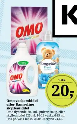 Dagli'Brugsen Omo vaskemiddel eller Bamseline skyllemiddel tilbud