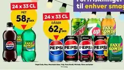 BorderShop Pepsi Cola, Max, Mountain Dew, 7-Up, Faxe Kondi, Mirinda. Flere varianter tilbud