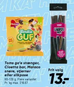 Bilka Slikposer / Toms / Cloetta / Malaco tilbud