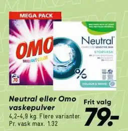 Bilka Neutral eller OMO vaskepulver tilbud