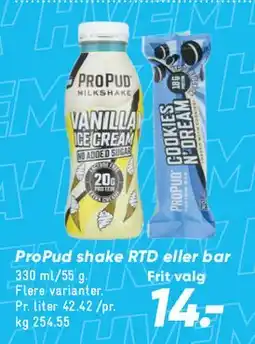 Bilka ProPud shake (RTD) eller bar tilbud