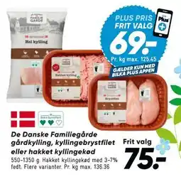 Bilka De Danske Familiegårde gårdkylling, kyllingebrystfilet eller hakket kyllingekød tilbud