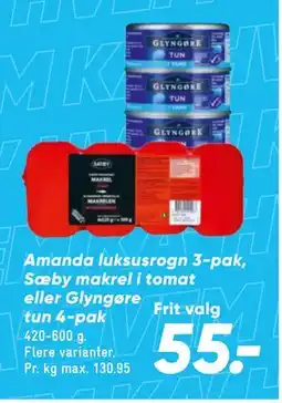 Bilka Amanda luksusrogn 3-pak, Sæby makrel i tomat eller Glyngøre tun 4-pak tilbud