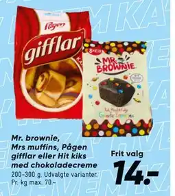 Bilka Mr. brownie, Mrs muffins, Pågen gifflar eller Hit kiks med chokoladecreme tilbud