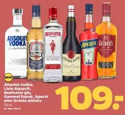 Netto Absolut vodka, Linie Aquavit, Beefeater gin, Gammel Dansk, Aperol eller Grants whisky tilbud