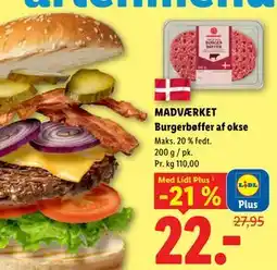 Lidl MADVÆRKET Burgerbøffer af okse, App-pris tilbud