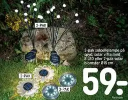 REMA 1000 3-pak solcellelampe på spyd, solar vifte med 8 LED eller 2-pak solar blomster Ø15 cm tilbud