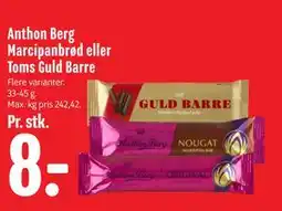 Min Købmand Anthon Berg Marcipanbrød eller Toms Guld Barre tilbud
