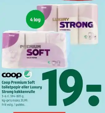 Coop 365 Coop Premium Soft toiletpapir eller Luxury Strong køkkenrulle tilbud