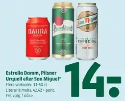 Coop 365 Estrella Damm, Pilsner Urquell eller San Miguel tilbud