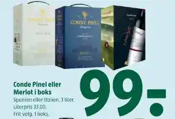 Coop 365 Conde Pinel eller Merlot i boks tilbud
