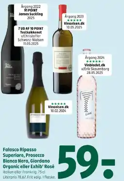 Coop 365 Falasco Ripasso Superiore, Prosecco Bianca Nera, Giordano Organic eller Exhib' Rosé tilbud