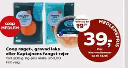 Kvickly Coop røget-, gravad laks eller Kaptajnens fangst rejer tilbud