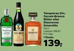 Kvickly Tanqueray Gin, Fernet-Branca Bitter eller Disaronno Amaretto tilbud