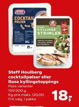 Kvickly Steff Houlberg cocktailpølser eller Rose kyllingetoppings tilbud