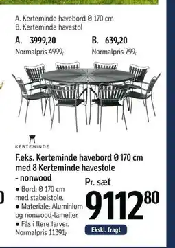Føtex Kerteminde havebord Ø 170 cm med 8 Kerteminde havestole - nonwood tilbud