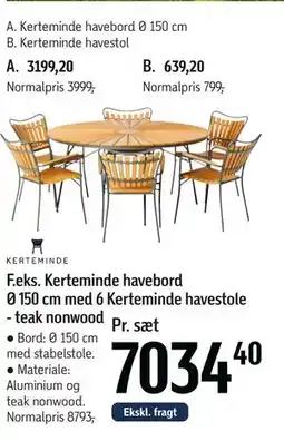 Føtex Kerteminde havebord Ø 150 cm med 6 Kerteminde havestole - teak nonwood tilbud
