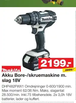 Bauhaus Makita akku bore-/skruemaskine m. slag 18v tilbud