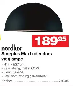 Bauhaus Nordlux scorpius maxi udendørs væglampe tilbud