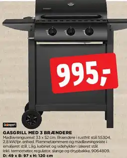 jem & fix Gasgrill med 3 brændere tilbud