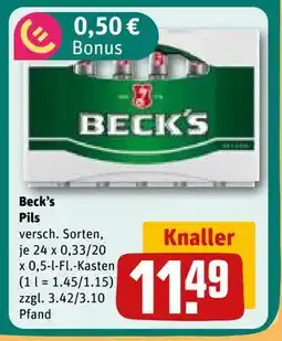 REWE DE Beck's Pils, EUR 11.49 tilbud