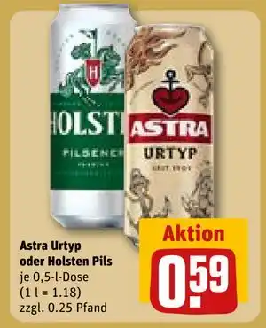 REWE DE Astra Urtyp oder Holsten Pils, EUR 0.59 tilbud