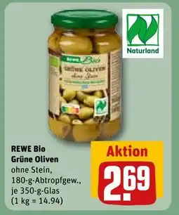 REWE DE REWE Bio Grüne Oliven, EUR 2.69 tilbud