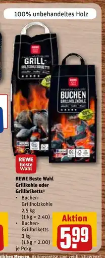 REWE DE REWE Beste Wahl Grillkohle oder Grillbriketts³, EUR 5.99 tilbud