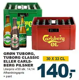 Let-Køb Grøn Tuborg, Tuborg Classic eller Carlsberg Pilsner (30 x 33 cl) tilbud