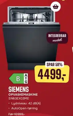 Skousen Siemens opvaskemaskine (integrerbar, midten) tilbud