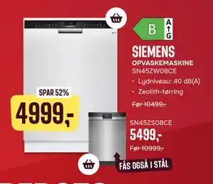 Skousen SIEMENS OPVASKEMASKINE SN45ZW08CE tilbud