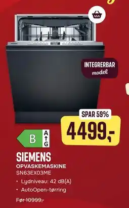 Skousen SIEMENS OPVASKEMASKINE SN63EX03ME tilbud