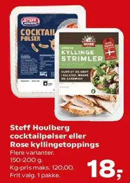 SuperBrugsen Steff Houlberg cocktailpølser eller Rose kyllingetoppings tilbud