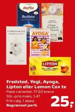 SuperBrugsen Fredsted, Yogi, Ayoga, Lipton eller Lemon Cox te tilbud