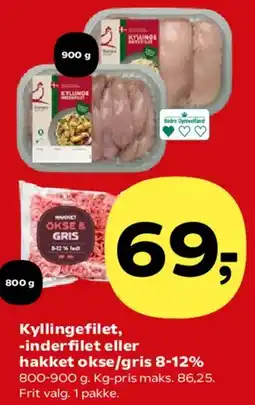 SuperBrugsen Kyllingefilet, inderfilet eller hakket okse/gris 8-12% tilbud