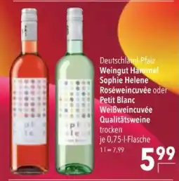 Citti Deutschland-Pfalz Weingut Hammel Sophie Helene Roséweincuvée oder Petit Blanc Weißweincuvée Qualitätsweine tilbud