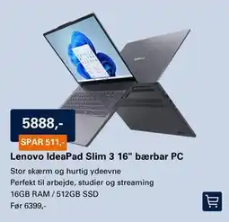 El-Salg Lenovo IdeaPad Slim 3 16 bærbar PC tilbud