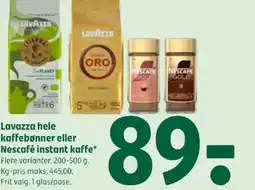 Coop 365 Lavazza hele kaffebønner eller Nescafé instant kaffe tilbud